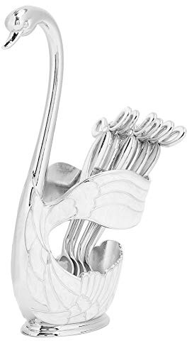 Kaffeelöffel-Ständer-Set, Dessertlöffel-Set, Kuchen, Eislöffel, Geschirr-Set, Bogen-Design, Eleganter Schwanensockel, Polierte Oberfläche, Geschirrhalter, Organizer für das(Silber Weiss)