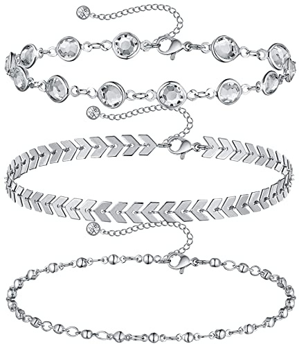 VGWON Bracelet de Cheville Argenté pour Femme en Acier Inoxydable