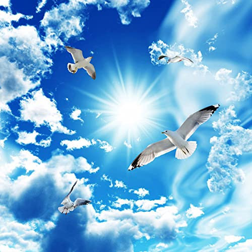 Decke Wandbild Tapete 3D Blauer Himmel Weiße Wolken Taube Natur Landschaft Wandtuch Wohnzimmer Hotel Wa TV Wandbild Tapete Wanddekoration fototapete 3d Vlies wandbild Schlafzimmer-430cm×300cm