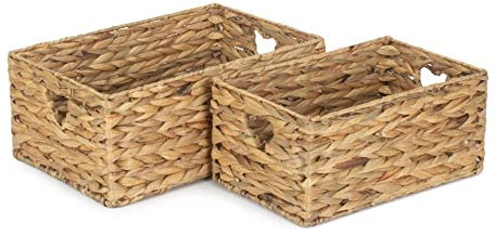 Red Hamper WH023 Water Hyacinth Set of 2 Shallow Water Hyacinth Storage Basket