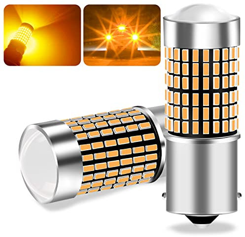 UPXSXT 2Pcs p21w led canbus bombilla led, 1156 BA15S lampara led ámbar sin hiper flast Bombilla del intermitente 12-24v 23W Superbrillante y resistente al agua