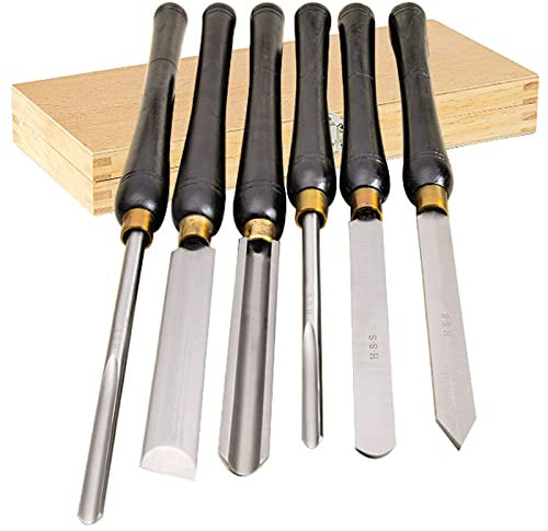 HSS Profi Drechselmesser Set 6 Teilig Drechseleisen Satz Drechseln Drechselbank Holz Drechselwerkzeug Schnitzwerkzeuge Drechseleisen Drehmeißel Set Mit Holzgriff in Holzbox