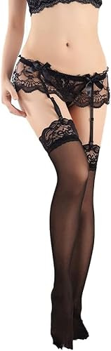 VicSec Donna 3 pieces Reggicalze Sexy Giarrettiere in Pelle Reggicalze Calze per Autoreggenti Regolabili 4 Cinghie Elastiche con G-string+calze autoreggenti