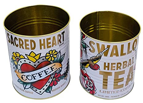 HoitoDeals Strong Tattoo Designed Storage Tins For Home, Kitchen Garden Planter Display Cans Novelty Accessories (Set of 2)