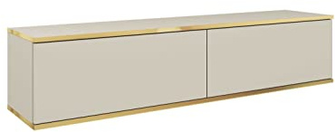 3E 3xE living.com Hängendes TV Schrank - Modernes Design mit Push-to-Open-Funktion. Farbe: BEIGE, D: L: 135 cm, H: 30 cm, T: 32 cm. TV Lowboard, TV Board, TV Sideboard Hängend, Wandschrank hängend