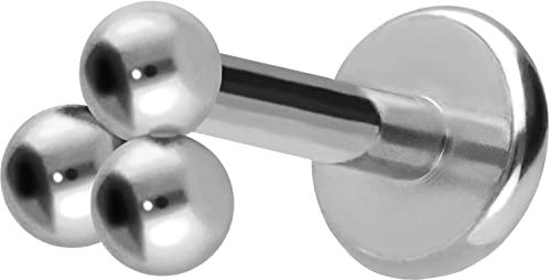PIERCINGLINE Titan Labret mit Push Fit 3 KUGELN Piercing Ohr Conch Tragus Lippe Nase Medusa Silberfarben 1x6 mm