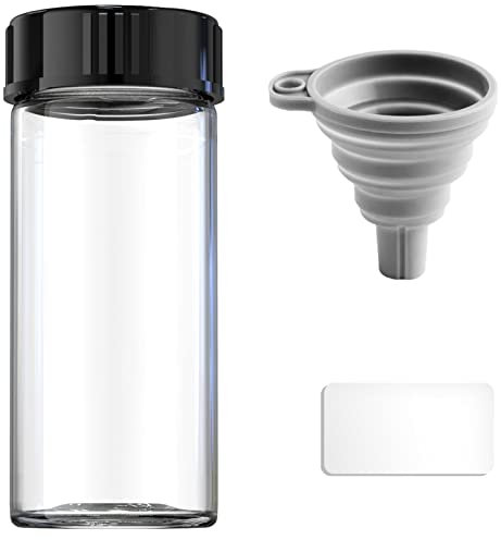 Glasprobenfläschchen, breite Öffnung, Glasflasche Boro 3.3 mit schwarzem Kappe für Labor, Reagenzien, DIY-Bastelfläschchen mit Aufkleber und Trichter (30mm 30 ml, 8 Stück)