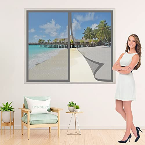 Insektenschutz Rollo FüR Fenster 140x175cm Grau Insektengitter Lamellenvorhang Magnetvorhang mit Klettband Magnete Automatisch schließen Kinderleichte Montage