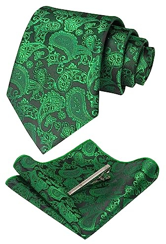 JEMYGINS Graziös Paisley Elegant Herren Krawatte und Einstecktuch mit krawattenklammer Sets