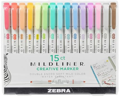 Zebra Mildliner Creative Marker Double Ended Soft Mild Color 15 Pack