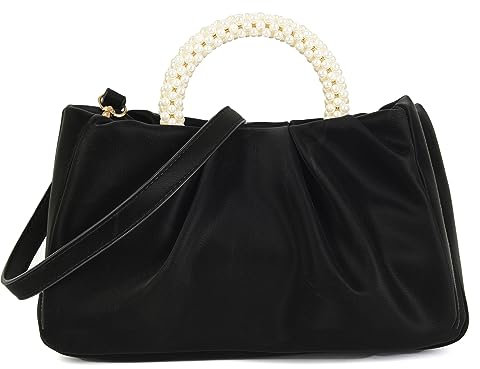 Valleycomfy Damen Clutch Perle Wolke Elegante Brauttasche Handtasche Hochzeit Abendtasche Klatsch Tasche Umhängetaschen, Schwarz