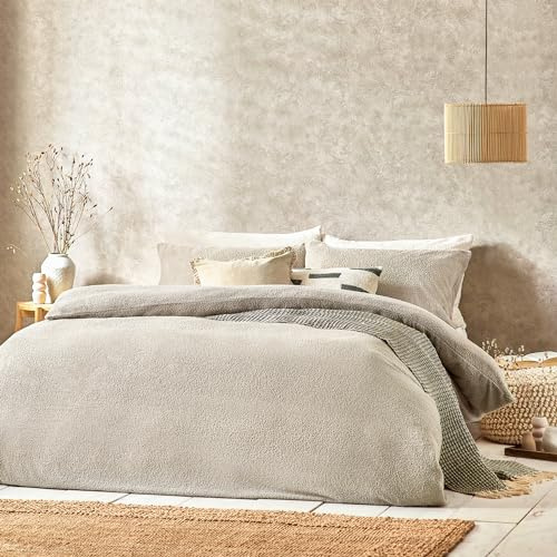 Yard Boucle Duvet Cover Set - Ultra Soft Cosy Winter Bedding (Greige - Single)