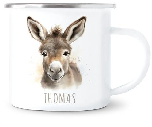 Esel Emaille Tasse personalisierter Kinderbecher mit Namen als Geschenk | Personalisiert, hochwertige Emaille, Kindertasse mit Namen, für Mädchen & Jungen, Geburtstagsgeschenk