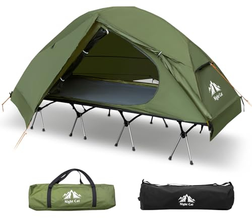Night Cat Camping Cot Tent - Waterproof 1-Person Off-Ground Combo Cot Bed for Adults Portable Easy Set-up Tent Green 27.5'' Width