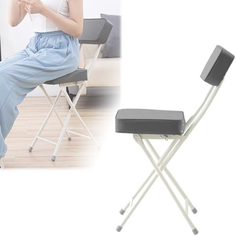 48cm PU Kissen Gepolstert Faltbar Barhocker, Leichte Tragbare Frühstücksstuhl mit Rückenlehne, Faltbar Platz Hocker für Küche Garten Bar Bistro