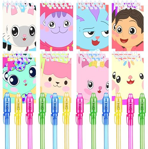 Junyaoii 24UV pen and cute cat Notebooks (2.4 x 4 in) Dollhouse Themed Party Favor Notepads Spiral Pocket Notebooks Birthday Gift Teacher Classroom Rewards for Kids Adults Party Goody Bags Stuffers