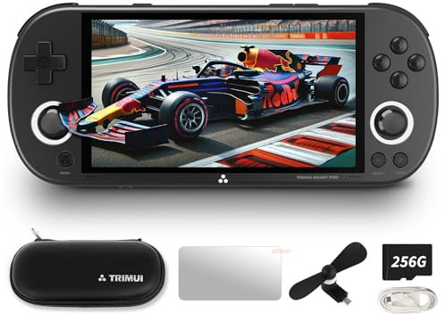 Trimui Smart Pro console portatile per giochi, console con display da 4,96 pollici preinstallata con emulatore e schede TF, console retrò con sistema Linux e processore Allwinner A133P (Nero, 256GB)