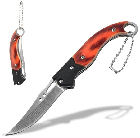 Robustes Taschenmesser, Einhandmesser Klein, Klappmesser Mini Messer, Edelstahl-Klappmesser mit Schlüsselanhänger, Tragbares Messer für Outdoor, Camping, Sammlung, Wandern, Jagd, Angeln