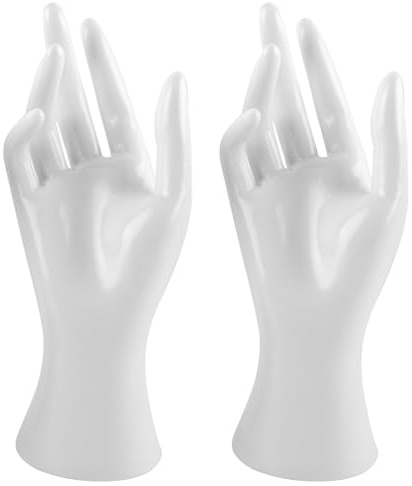 ANNASAMDO 2 Stück Schmuckständer Hand Weiß 22cm | PVC standfest langlebig. Präsentiert Ringe Uhren Armbänder. Skulptural elegant dekorativ. Für Laden Zuhause Geschenk.