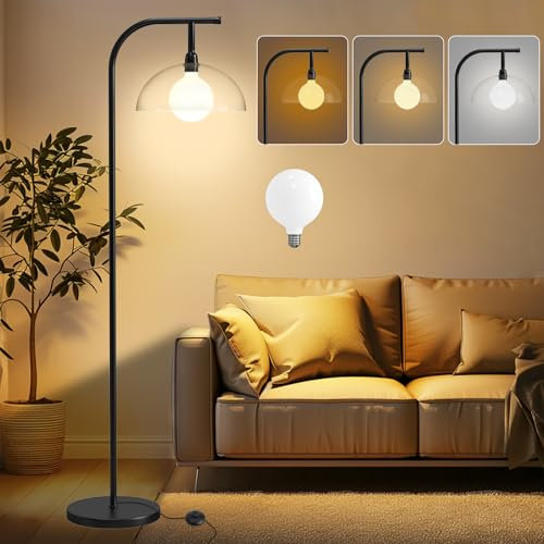 Hzitcigm Stehlampe Wohnzimmer, LED Stehleuchte mit Acryl Lampenschirm 3 Farbtemperaturen 3000-6500K 12W E27 Standleuchte Modern Leselampe mit Fußschalter Retro Stehlampe für Schlafzimmer, 165cm