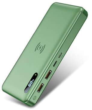 Wireless Power Bank 30000Mah PD 25W/15W Portable Charger Fast Charging with 2 Input And 3 Output (Qi & USB C) External Battery for Phones, Tablets And More,Green