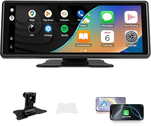 Pantalla de coche compatible con CarPlay y Android Auto, radio inteligente inalámbrica, pantalla táctil IPS portátil 10,26 Pulgadas 1080P, Google y Siri Assistant
