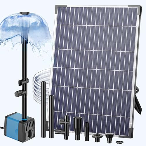 Biling Teichpumpe Solar Springbrunnenpumpe für außen, 12W 450 l/h Solarpumpe für brunnen mit 4 Düsen 2 m Rohr DIY Solar Wasserspiel, Solarbrunnen für Garten Teich, Bach, Wasserfall, Wasserkreislauf