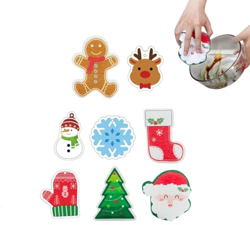 Weihnachtsschwämme for die Küche, niedliche doppelseitige Weihnachtsschwämme, Kratzfeste Spülschwämme, Wiederverwendbare Haushaltsreinigungsschwämme, for Mutter(8pcs)