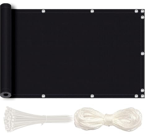 MEEYI Brise Vue pour Balcon 100x100cm Brise Vue Polyester Imperméable Anti-UV Résistant au Vent pour Balcon Pare-Soleil Jardin Extérieur avec Attaches de Câble Noir