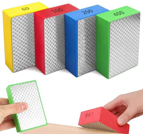 Jortmrd 4 Pièces Cale à Poncer Carrelage | Tampons de Polissage Diamant Manuels pour Pierre, Marbre, Béton | Ponçage, Meulage, Polissage et Ébavurage des Arêtes Vives | Grains 60# 100# 200# 400#