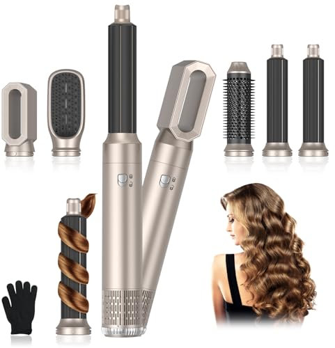 Journeyside Airstyler Set, Professioneller Warmluftbürste Set 1000W, Multifunktionaler Hairstyler mit 5 Ersatz, Lockenstab Automatisch, Glätteisen, Zum Styling, Volumisieren, Multistyle und Glätten