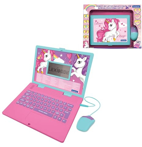 LEXIBOOK, Unicorn, Bilingual ENGLISH/POLISH Educational computer, Toy for children with 124 language, writing, maths, logic, music activities and games, Pink, JC598UNIi17