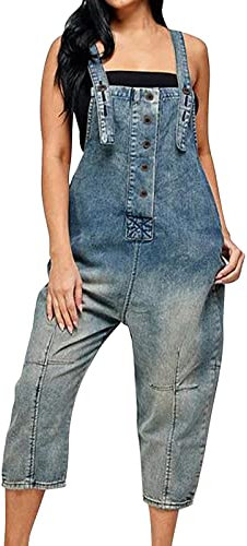 Generico Salopette Jeans Donna Morbida Overall Gamba Larga Tuta Intera Comode Casual Elegante Jumpsuit Leggera Senza Maniche Vintage Salopette Premaman Con Tasche Playsuit Oversize Pantaloni in Denim
