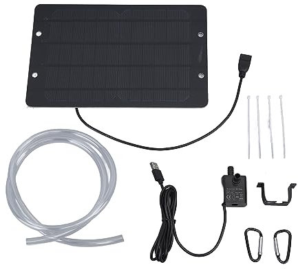 Solar Wasserbrunnen Pumpenset, 6V 10W Solar Panel Wasserbrunnen Pumpe mit Halterung, Solar Teichpumpe mit Einstellbarer Panel 240 l/h Fluss für Vogelbäder, Teiche und Gartenwassermerkmale