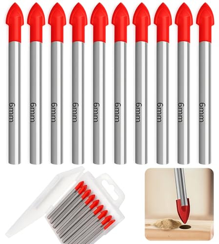 10 Piezas Juego de 6MM Brocas para vidrio y azulejos – brocas de precisión para cerámica, madera y plástico – uso profesional, perforaciones limpias, set de brocas duradero para taladro