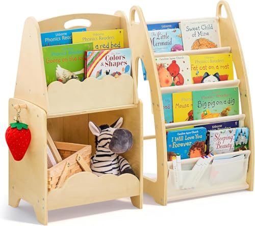 Jolitac 3tlg Kinder Bücherregal, Kinderzimmer Spielzeugregal aus Holz, Spielzeug Organizer Regal Aufbewahrung für Kindergarten, Spielzimmer