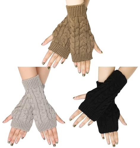 TPVUPC 3 Paar Armstulpen Fingerlose Handschuhe für Damen, Unisex Fingerless Gloves, Pulswärmer Strick Halb, Thermo Gestrickte Fingerlose Handschuhe, Handstulpen Pulswärmer Winter Warme Armhandschuhe