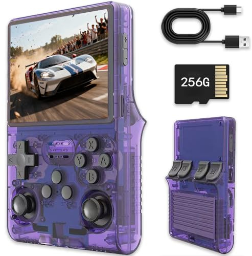 R40s pro - Console portatile per videogiochi con schermo IPS da 3,5, scheda integrata da 256 GB e 30.000 giochi, sistema Open Source Linux, colore: Viola