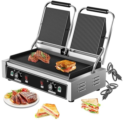 Culistra Commercial Dual Head Panini Grill, 3400W Electric Sandwich Panini Maker, 50-300℃(120-570℉), Stainless Steel Sandwich Press Grill, for Catering, Restaurant, Perfect for Iftar, CE Certified