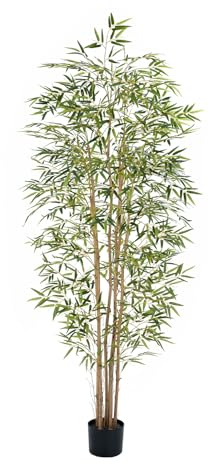 Keeplush Künstliche Bambus 210cm,künstliche pflanzen groß Mit 1880 Realistischen Blättern und 6 Echten Bambusstämmen; künstliche pflanzen wie echt für Wohnzimmer, Büro, Schlafzimmer und Heimdekoration