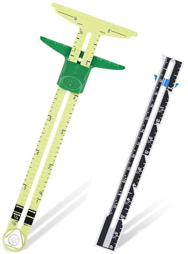 2-teiliges Näh-Messwerkzeug-Set mit Schiebelehre, Nähzubehör aus Edelstahl, 5-in-1 T-förmiges Saummesslineal, Stoff-Quiltlineal zum Stricken, Basteln und Nähen für Anfänger