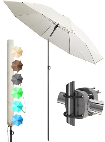 4smile Sonnenschirm Balkon SunnyJoy, 3-in-1 SET, Beige - UPF 50+ Sonnenschirm Ø 180 cm + Sonnenschirmhalter Balkongeländer + Sonnenschirmhülle - Sonnenschutz Balkon Set