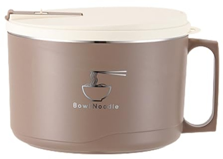 FIYSON Instant Noodle Bowl, 1100 ml, Ramen Bowl with Lid, Leak-Proof Soup Bowl, Soup Cups with Handle, Rice Bowl, Salad Bowl, Bento Box (Khaki, Small)