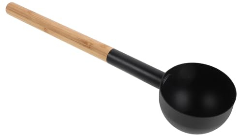 Louche à Eau de Sauna Noire 43cm, Poignée Ergonomique Antidérapante | Léger, Usage Spa et Salle de Bain, Plastique à Base Bois, Format 43x9, 8x6, 5cm