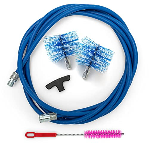 BARETTO Kit Pulizia Stufa a Pellet, Prolunga di 3 Metri per la Pulizia dei Tubi della Canna Fumaria con Curvatura a 90°, Scovolino multiuso, Manico, 2 Scovoli Standard in Nylon da 80 mm e 100 mm (3 M)