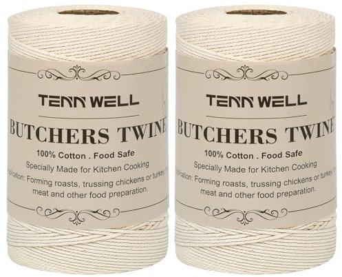 Tenn Well Corde de cuisine en coton 3 plis - 400 m - Qualité alimentaire - Pour attacher la viande, la fabrication de saucisses, le rôtissage du poulet et la cuisson (beige)
