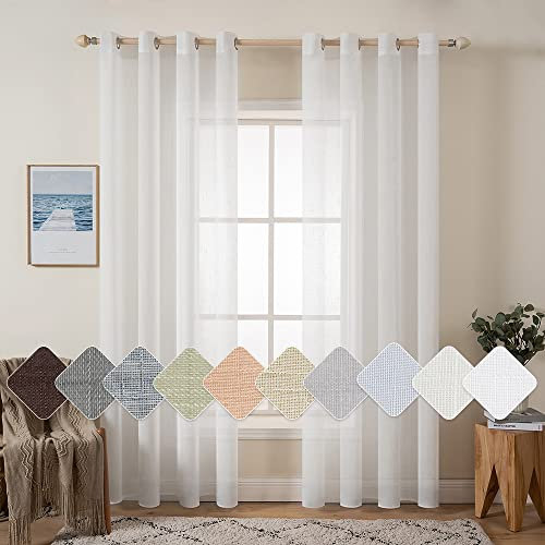 MIULEE 2er Set Voile Vorhang Sheer Leinenvorhang mit Ösen Transparente Leinen Optik Gardine Ösenschal Wohnzimmer Fensterschal Lichtdurchlässig Dekoschal Schlafzimmer 140x225cm (B x H) Weiß