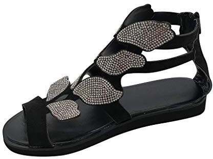 Sandalen Damen Mode Casual Crystal Open Toe Strass Schuhe mit niedrigem Absatz (39,Schwarz)