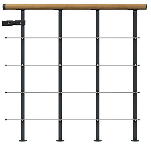 DOLLE Brüstungsgeländer für Mittelholmtreppe Geländer Starter-Set 1 Meter Handlauf Eiche lackiert Pfosten Anthrazit (RAL 7016)