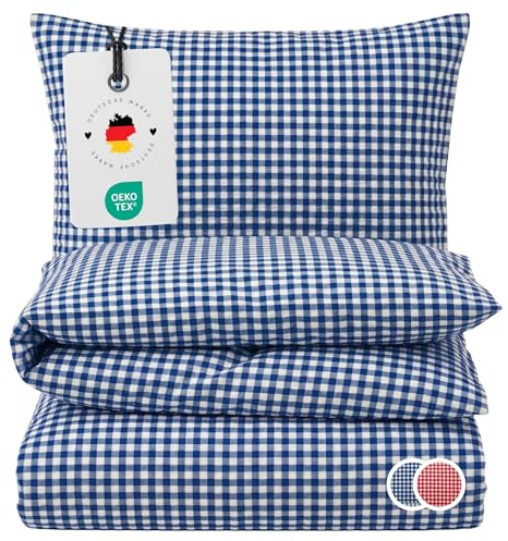 Carpe Sonno Seersucker Bettwäsche 155x220 cm Kariert – Blau bügelfrei | Kühlende Sommerbettwäsche mit Karo-Muster | Reißverschluss, bügelfrei | Deckenbezug + Kissenbezug 80x80 | ganzjährig